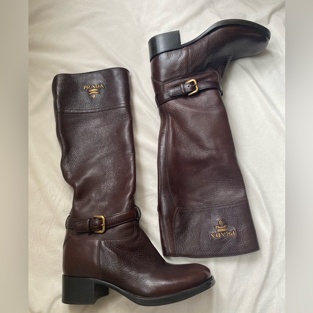 Authentic PRADA Brown Leather Riding Boots - Picture 3 of 14